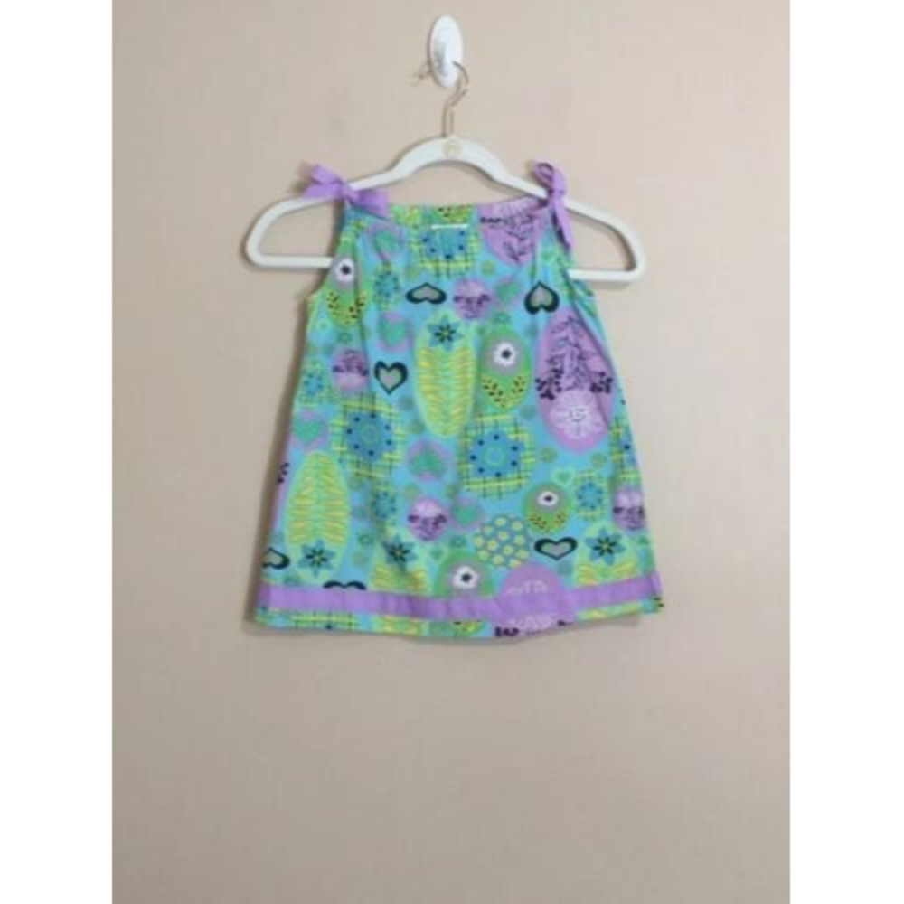 Hanna Andersson Girls Pillowcase Dress Size 90 (3T) Blue Purple Floral Heart Tie